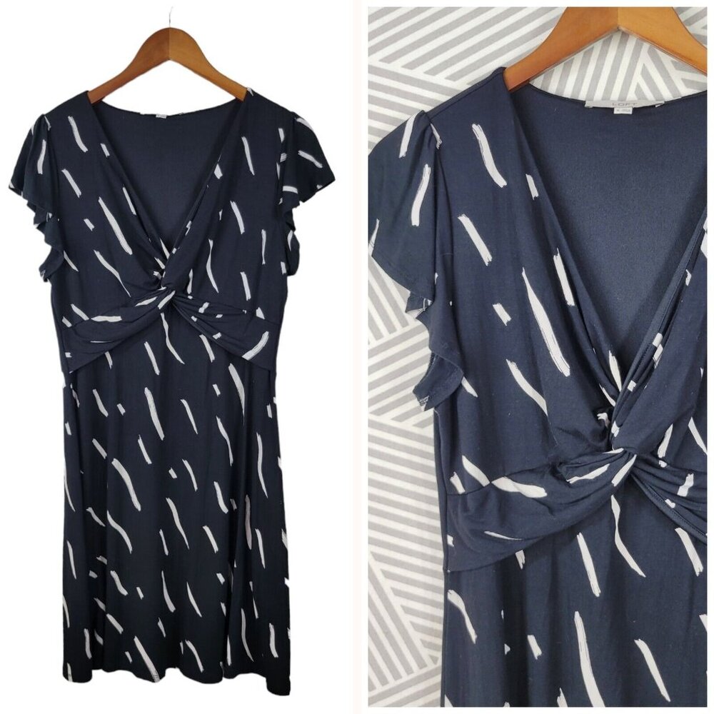 LOFT Dress Size Medium Stretch career Midi party Black Wrap Top Knee Length